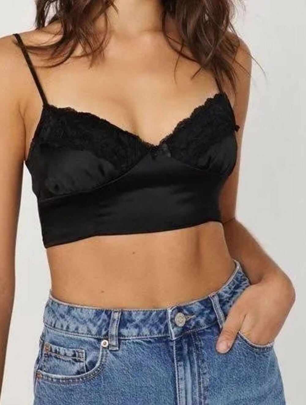 Princess Polly Black Satin Lace Bralette